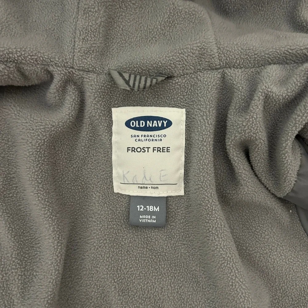 Old Navy Frost Free Puffer Jacket Toddler 12-18M Grey Mountain Excellent